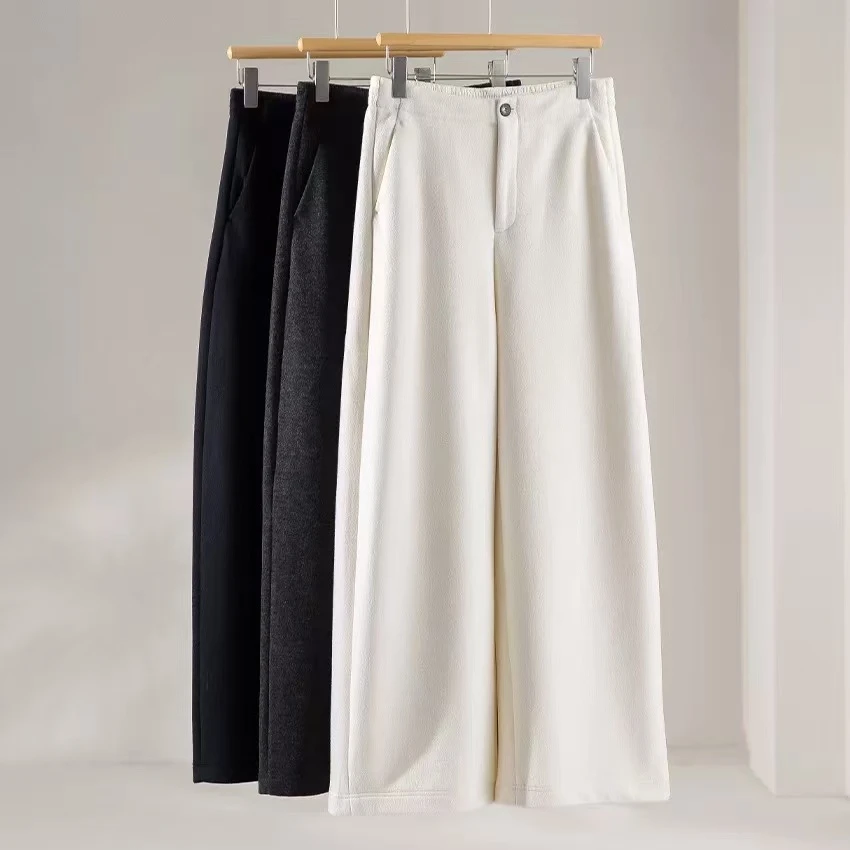 26新款【三色加绒加厚阔腿裤】女秋冬羊毛直筒长裤加厚休闲裤【6583】