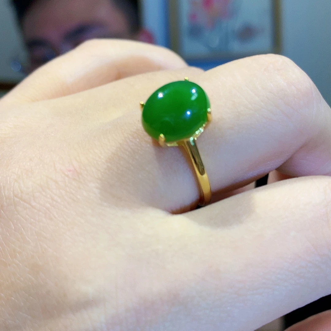和田玉（碧玉）戒指银S925镀金镶嵌