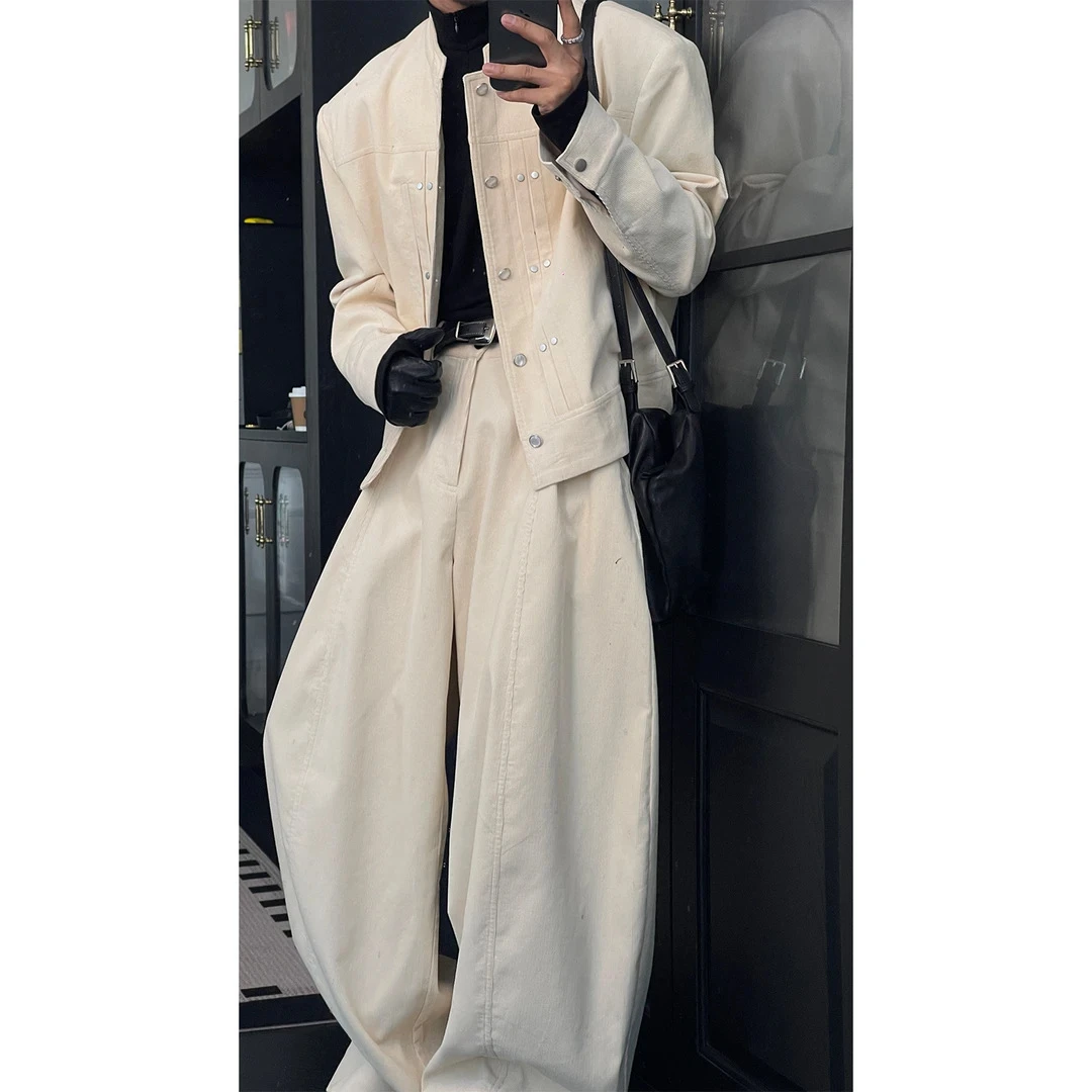 龙刀刀秋季新款美式复古男士设计感时尚套装潮牌宽松外套休闲长裤