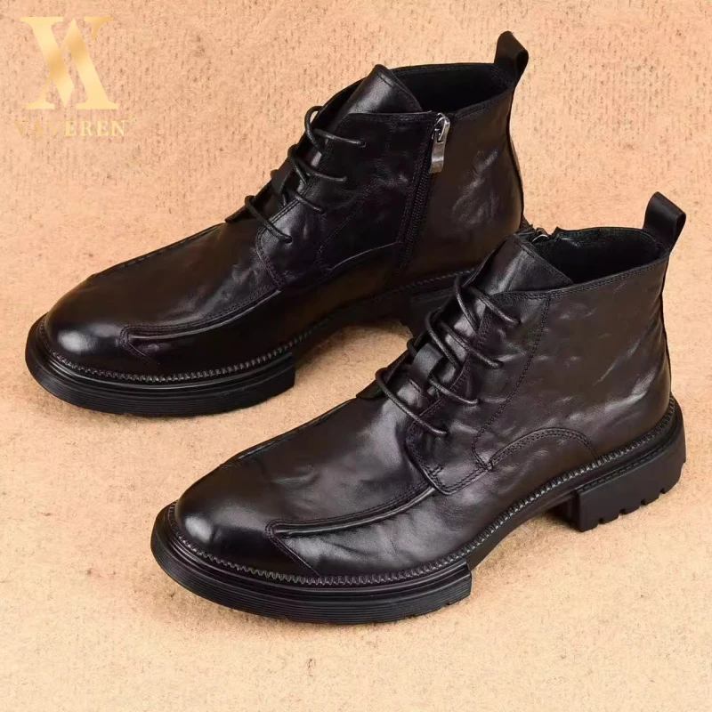 男士马丁靴秋冬加绒真皮高帮拉链短靴男马丁靴厚底男士加棉马丁靴