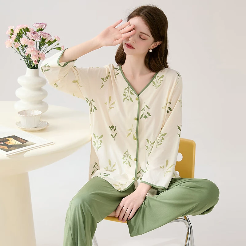 芬腾睡衣女士【柔软棉感】2025年春季新品V领高级感新中式家居服