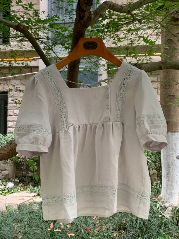 「大昕·次元曲」2025初夏新款蕾丝重工方领小衫