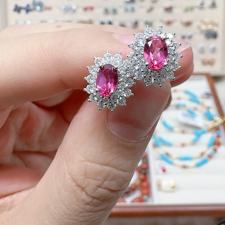 托帕石耳饰银S925镶嵌耳钉