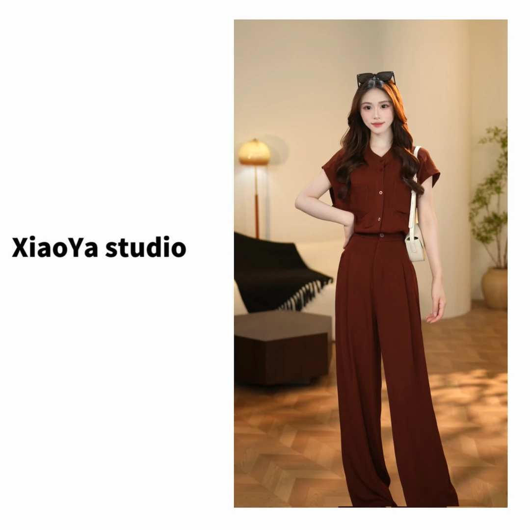 昕昕 25458高级2025设计感无袖显瘦女神上衣+直筒裤套装女两件套