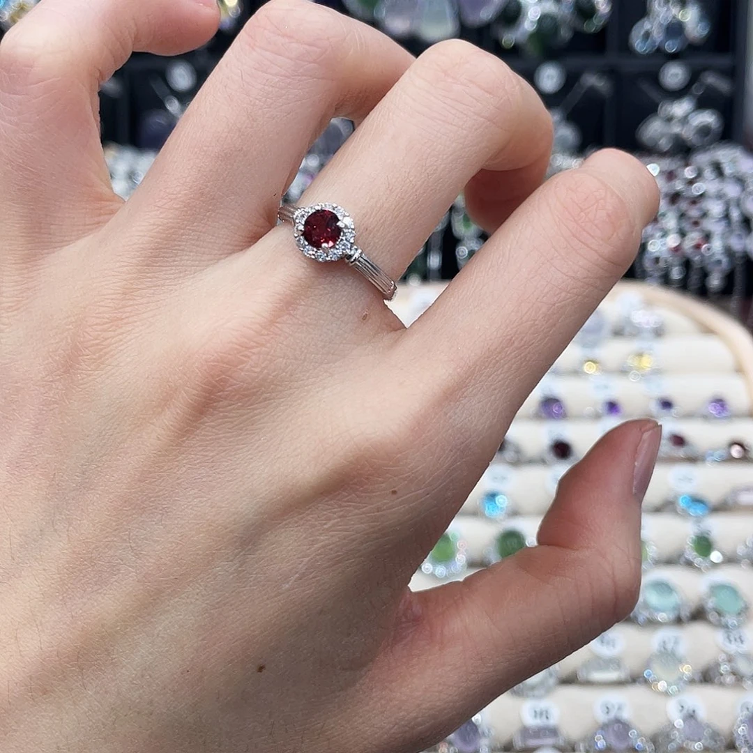 石榴石银S925镶嵌戒指戒指