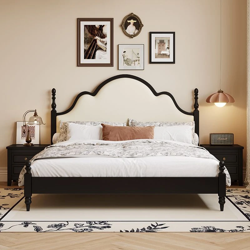 新款中古风双人床1.5米1.8米美式复古全实木床主卧新中式靠背软包