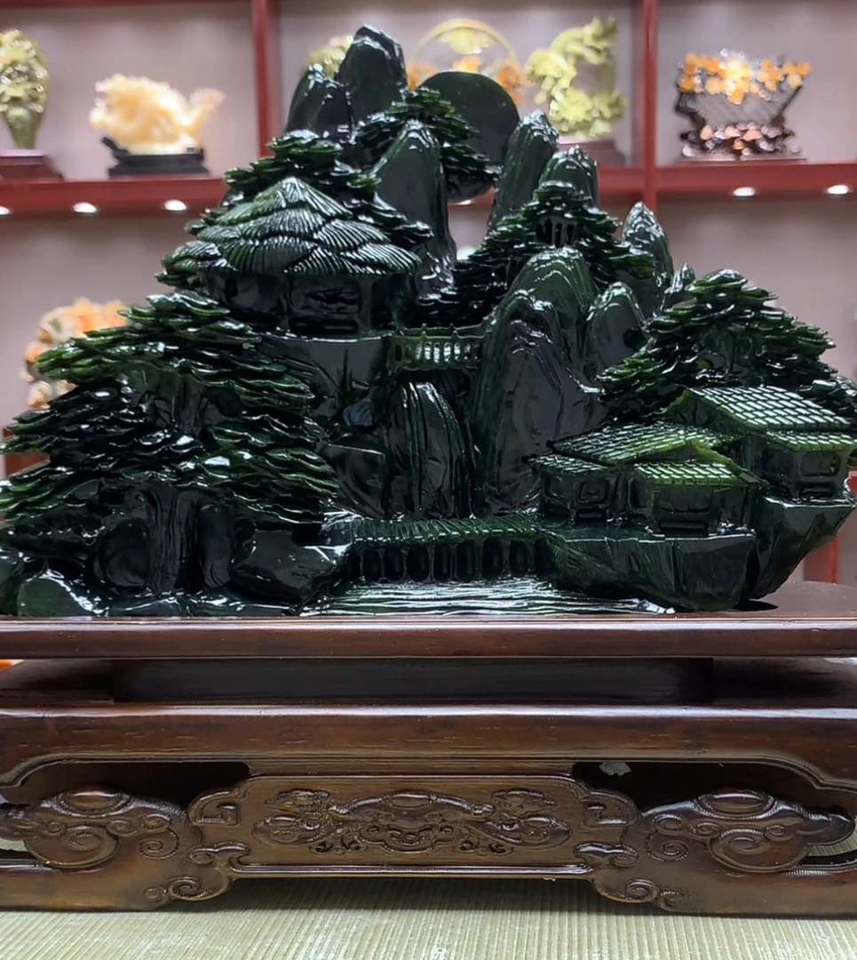 81261居装饰摆件中式雕刻纪念品花鸟电视柜玄关创意山水白立体