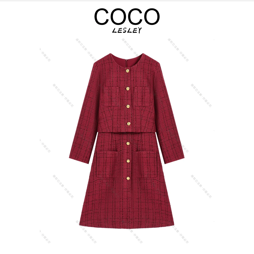 【COCO LESLEY】新款连衣裙女装小香风气质时尚高品质红色名媛