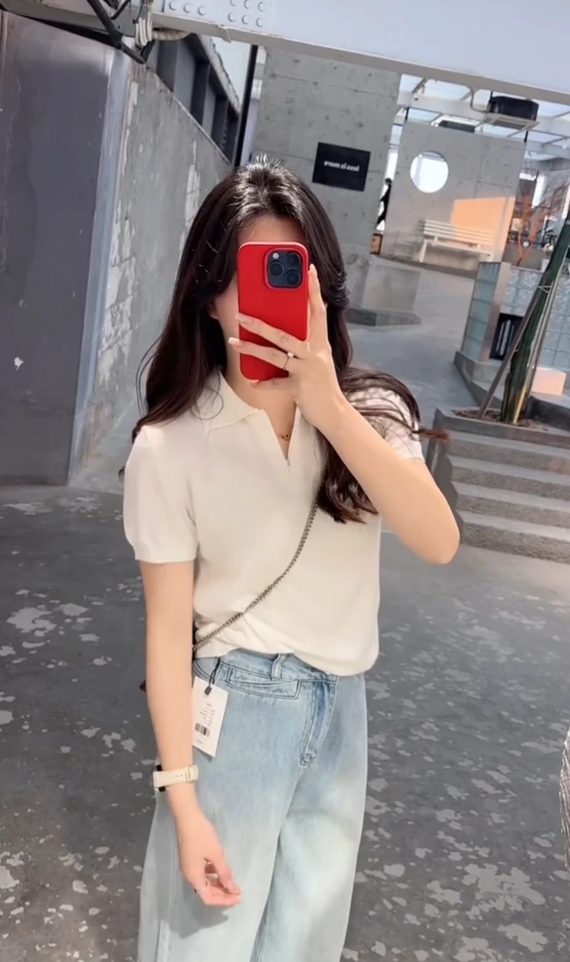 夏季polo领半拉链短袖针织衫女翻领设计感打底衫气质薄款上衣2025