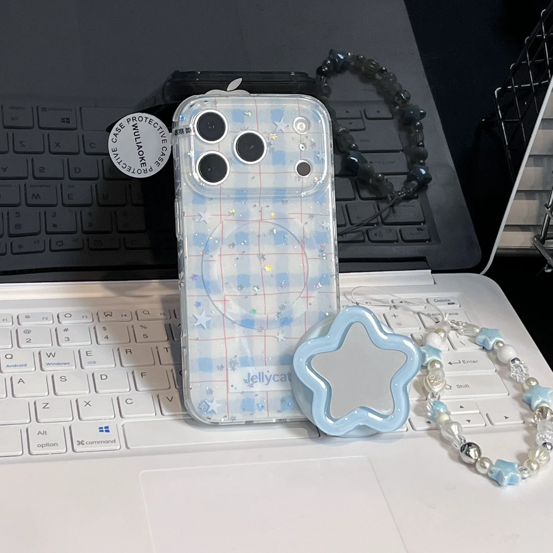 磁吸双层蓝色星星一体硅胶ai按键适用苹果iPhone17promax手机壳