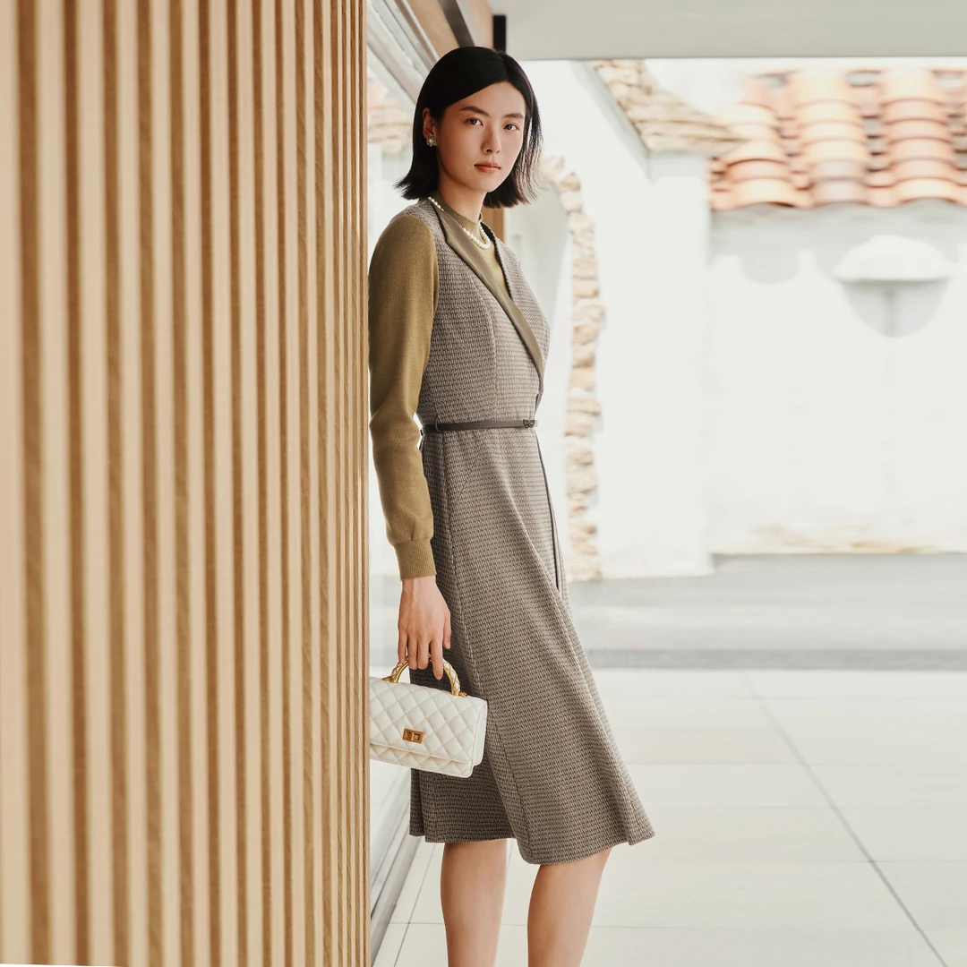 【粉丝专享】歌蒂诗冬季专柜新款收腰显瘦假两件连衣裙 1E43L3217