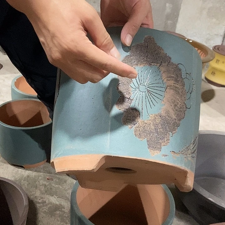 紫砂花盆28笔筒蓝