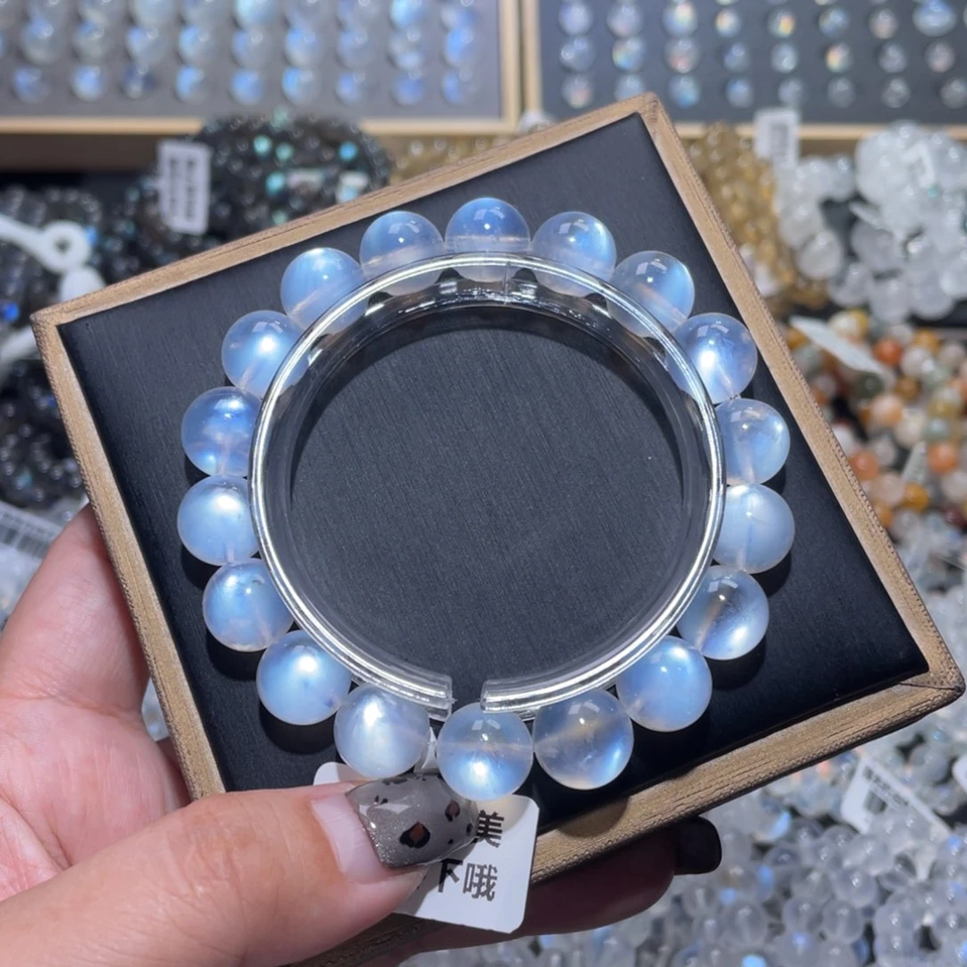 未镶嵌手链长石灯泡光蓝月光手链11.5mm+