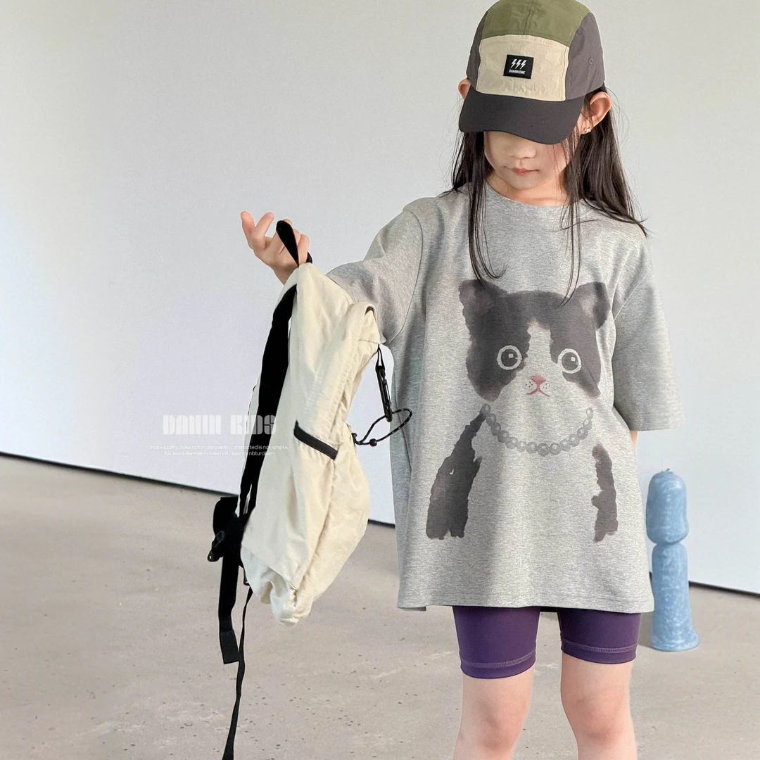 【嗒囜】女童25夏季新款洋气圆领短袖T恤高计感上衣宽松版儿童衣服