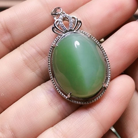 和田玉银S925镶嵌挂件