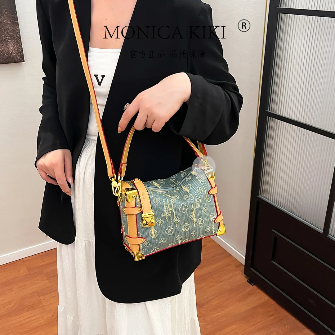 MONICA KIKI/莫妮卡奇奇牛仔系软盒子新款轻奢女士斜挎包时尚潮流