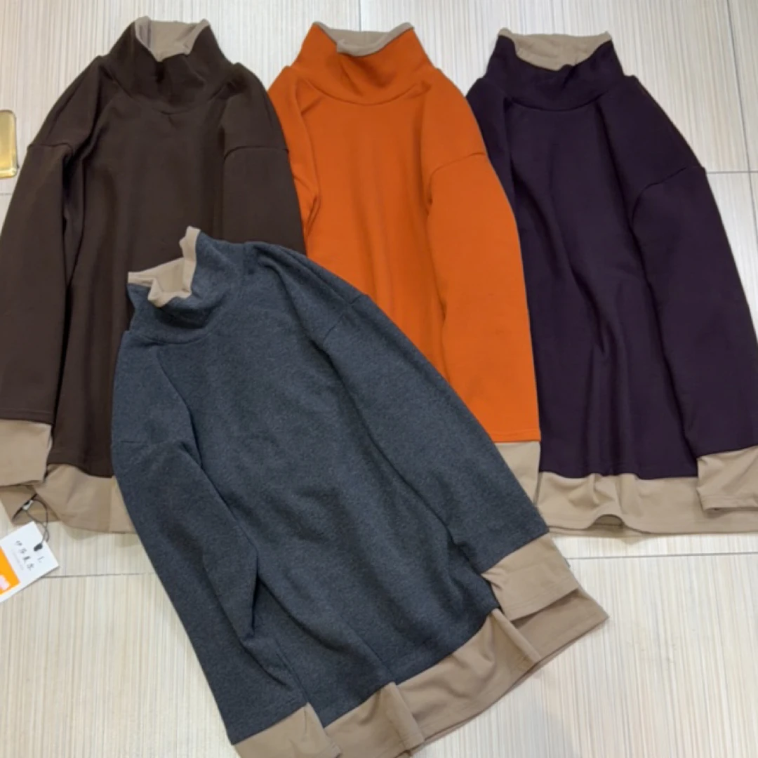 2575-暖绒堆堆领撞色假两件打底衫