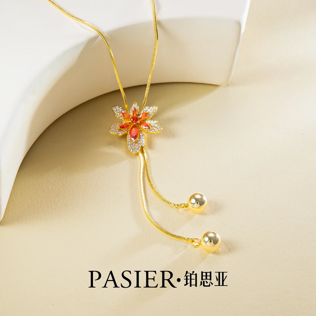 铜合金合成锆石项链 合成立方氧化锆铂思亚[枫韵]项链 BD9506香槟