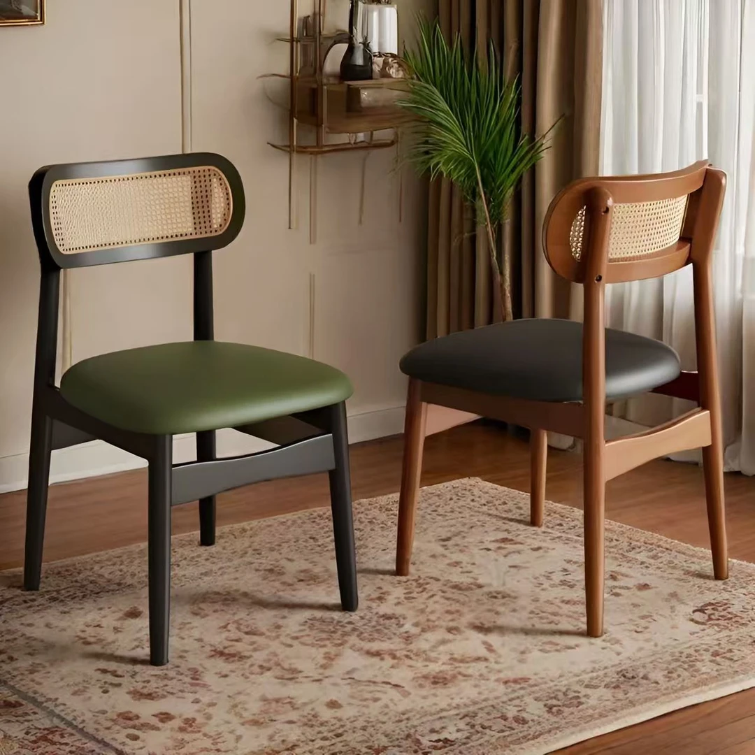 餐桌椅子实木餐椅家用休闲藤编椅北欧餐厅靠背凳子学习书桌化妆椅