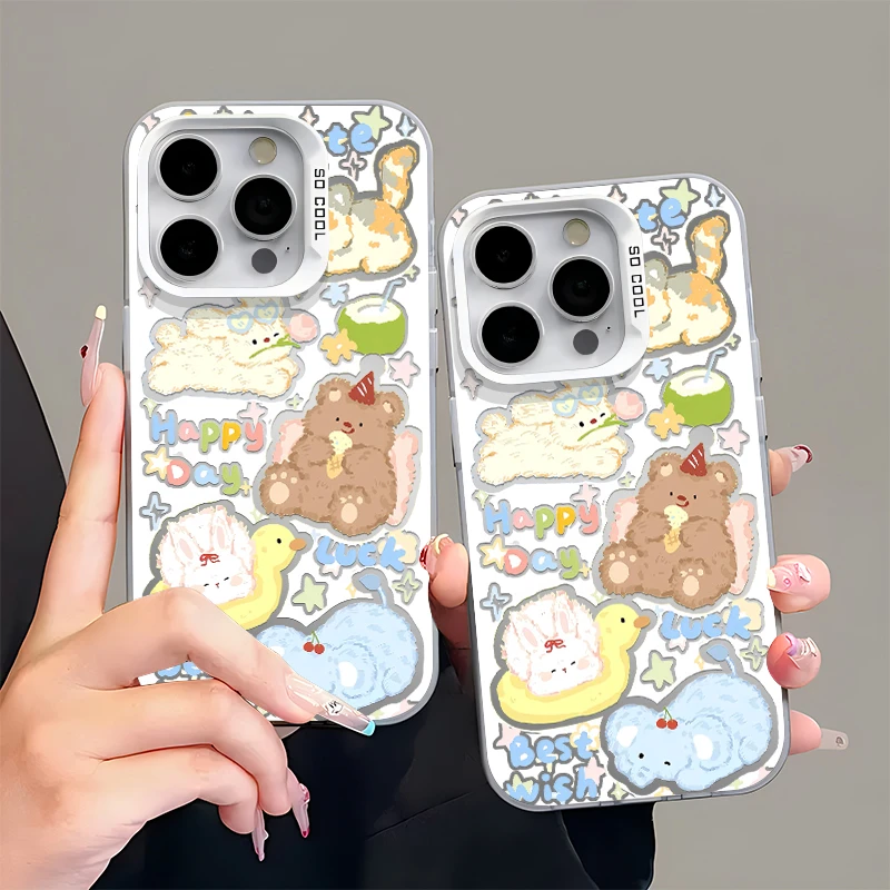 Happy晒太阳动物适用苹果16/15pro手机壳华为p70vivo小米oppo防摔
