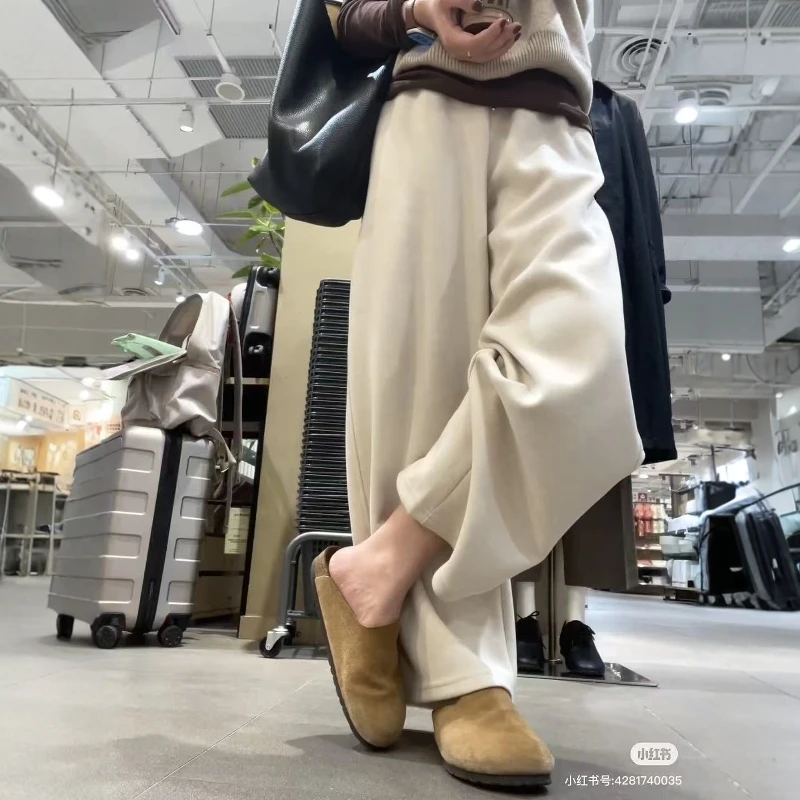 软糯舒适高腰显瘦休闲裤女2025秋冬新款韩版磨毛加厚直筒裤长裤子