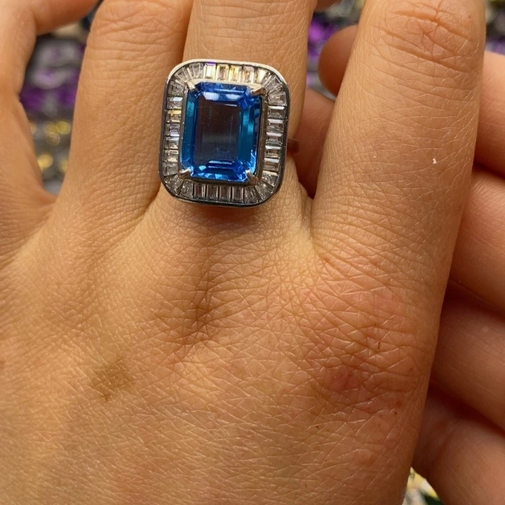 托帕石戒指银S925镶嵌天然托帕石戒指