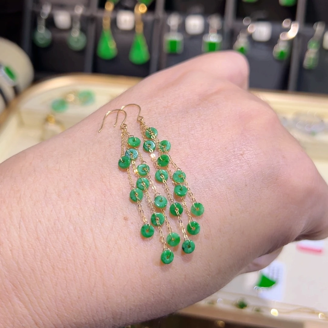 翡翠18K金镶嵌颈饰耳钩