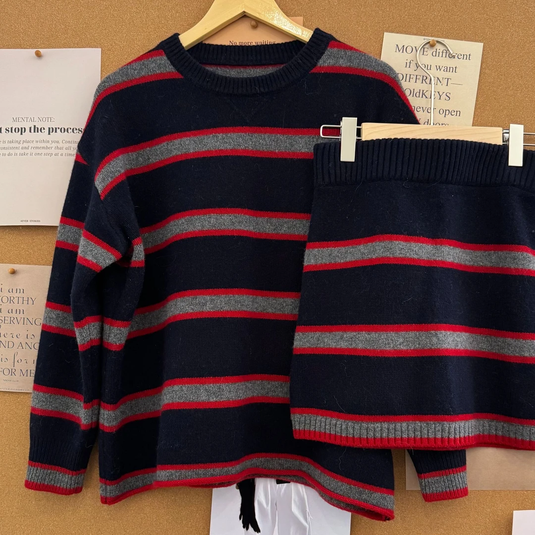 【GeShi】全羊毛宽松内搭休闲毛衣套装女1062