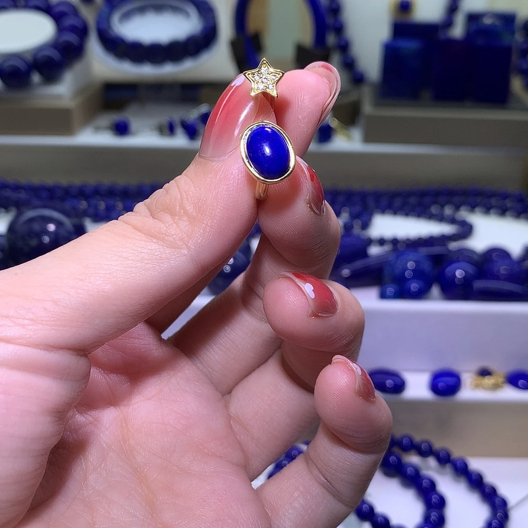 青金石合金天然原矿戒指