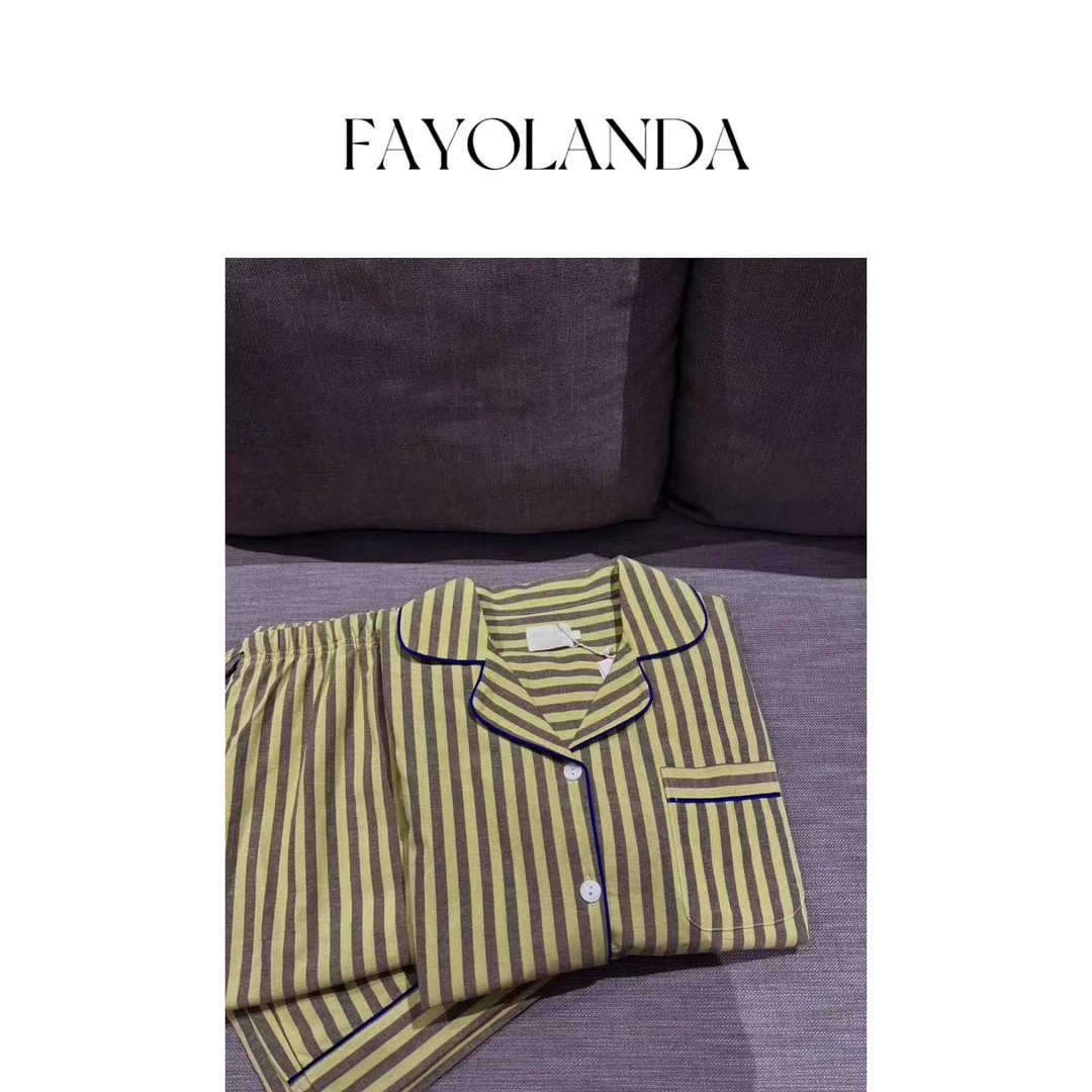 FAY 丨黄竖条纹紫边家居服套装（1H03741）