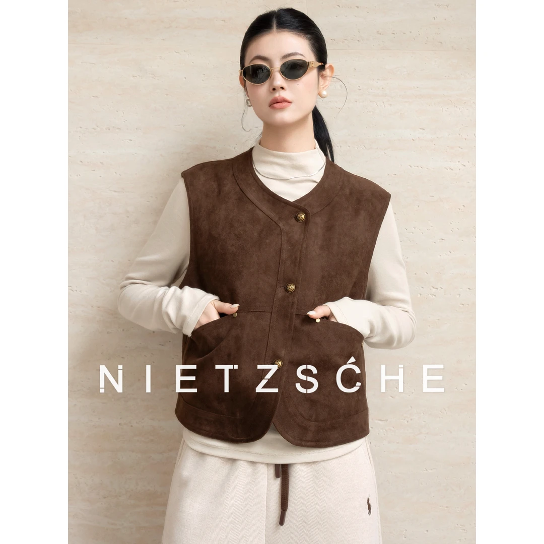 尼采 官方直营｜布朗尼鹅绒马甲｜美拉德麂皮绒 女装羽绒外套30182