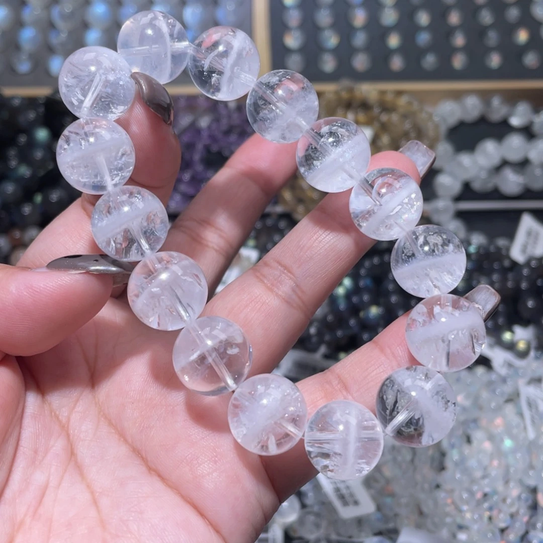 水晶未镶嵌手链半盆彩虹白幽灵手链14mm