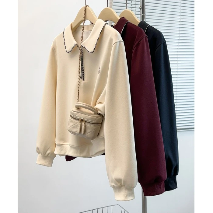 秋冬新款大码女装学院风娃娃领长袖卫衣胖妹妹宽松遮肚子休闲上衣