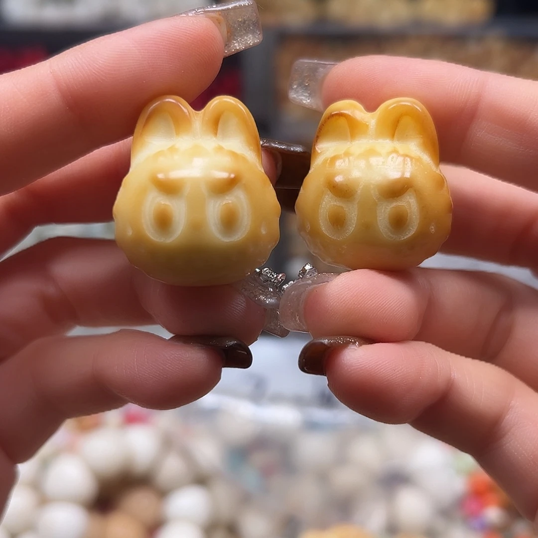 手串菩提根/象牙果微瑕炭烤兔头3颗有裂卡27➕