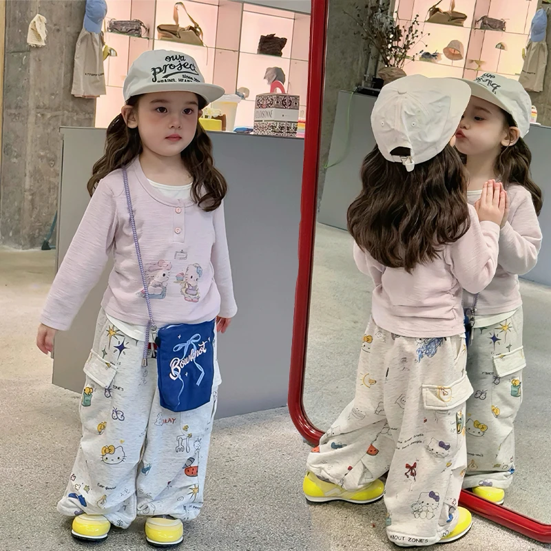 【彩虹家】2025秋款女童可爱卡通紫色印花涂鸦套装-66184