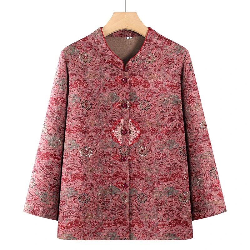 中老年人秋季衬衫女2025新款碎花开衫奶奶装薄款外套老人太太衣服