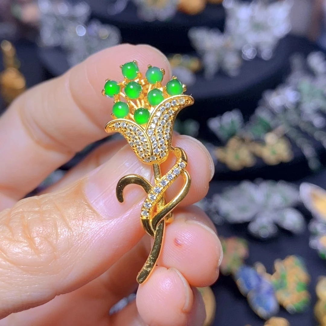 翡翠银S925镶嵌毛衣链天然翡翠