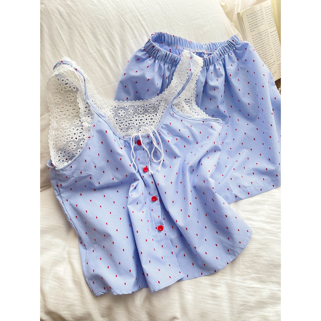 【甜美蕾丝】少女睡衣女夏天新款2025年韩版吊带短裤家居服套装夏