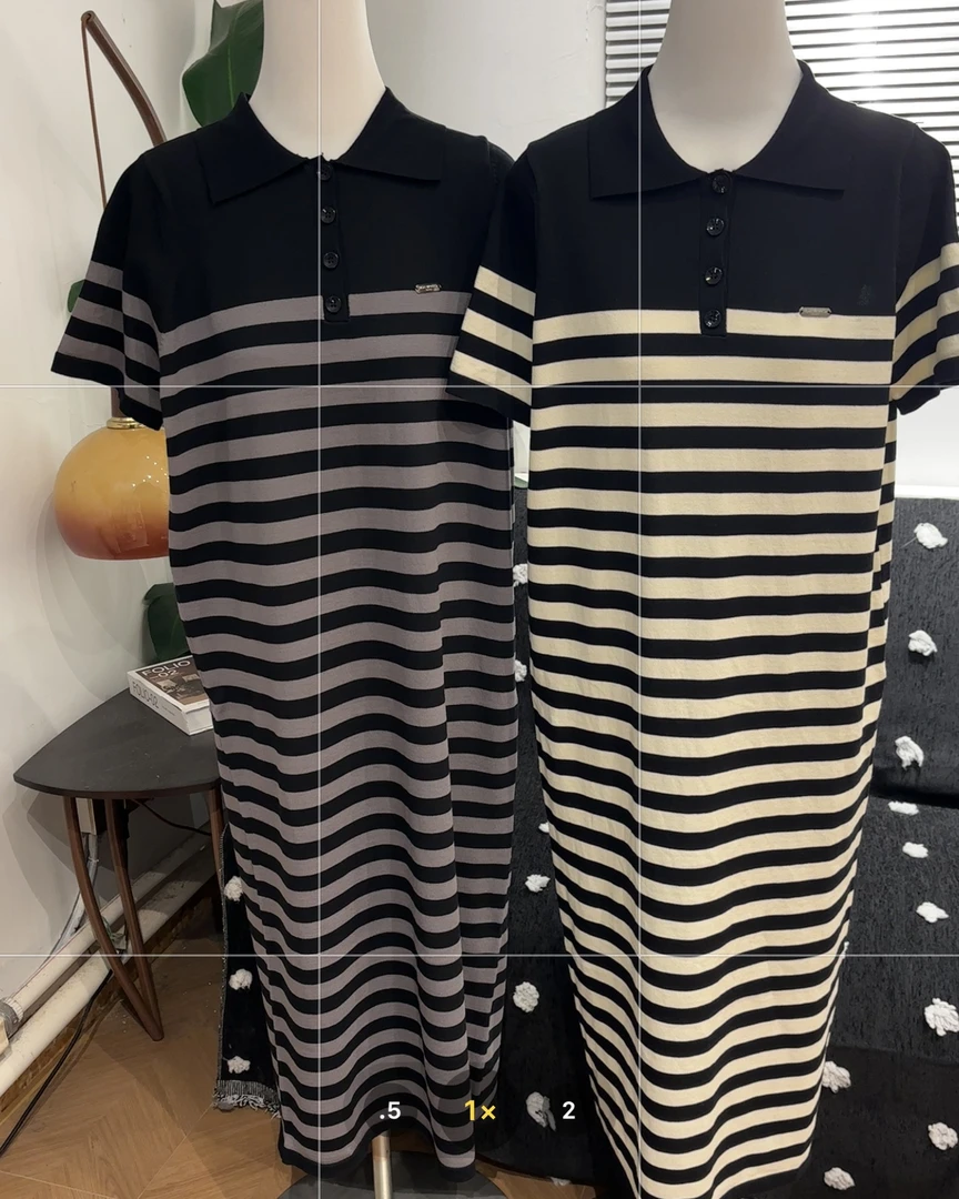 新疆包邮【C28-1】polo领条纹针织连衣裙-衣长118