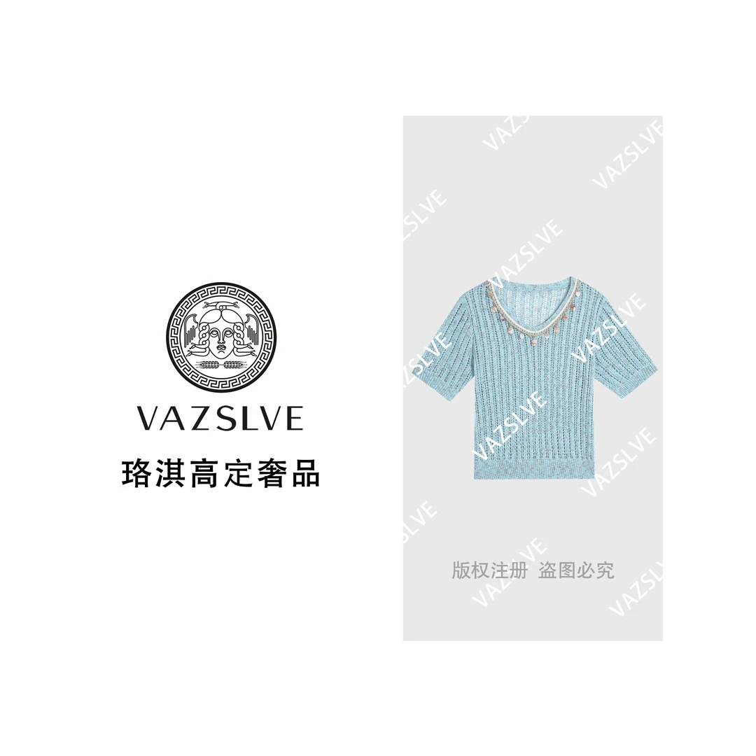 【VAZSLVE/珞淇高定】波西米亚手工贝壳镂空针织上衣8906