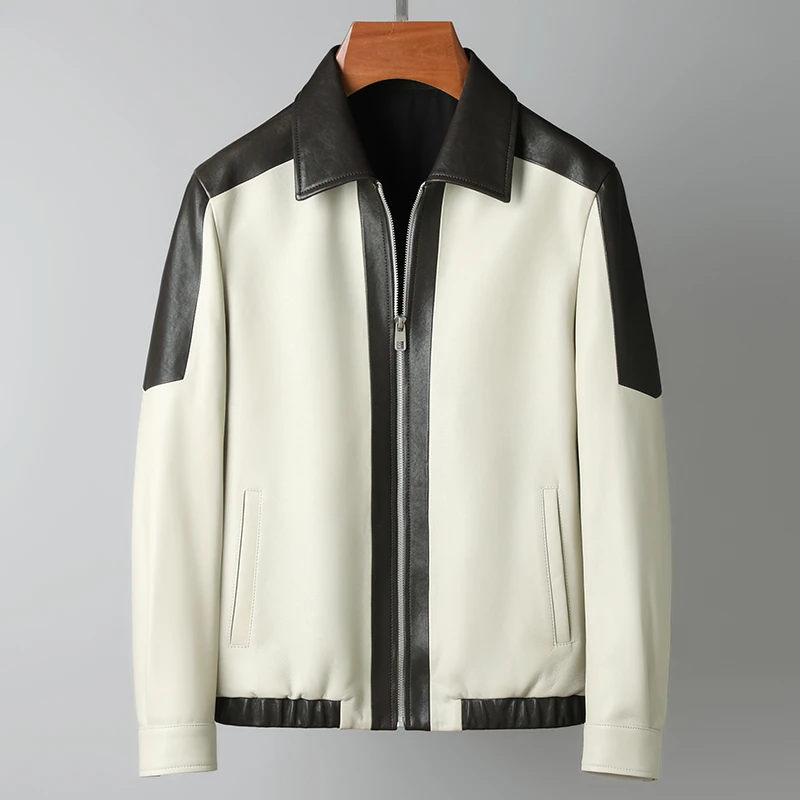 02A2402 春季男士休闲修身绵羊皮真皮皮衣高档时尚潮流帅气皮夹克