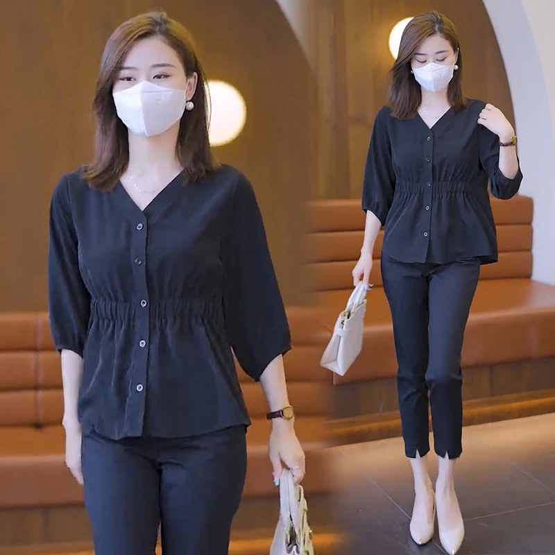 爆款衬衣女时尚遮肚子七分袖上衣2025夏装衬夏季女款收腰洋气衬衫