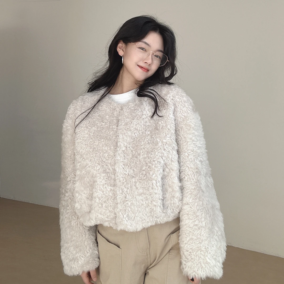 极质乐芙兰拉贡皮毛一体皮草外套女羊皮2025年冬季新款休闲宽松版
