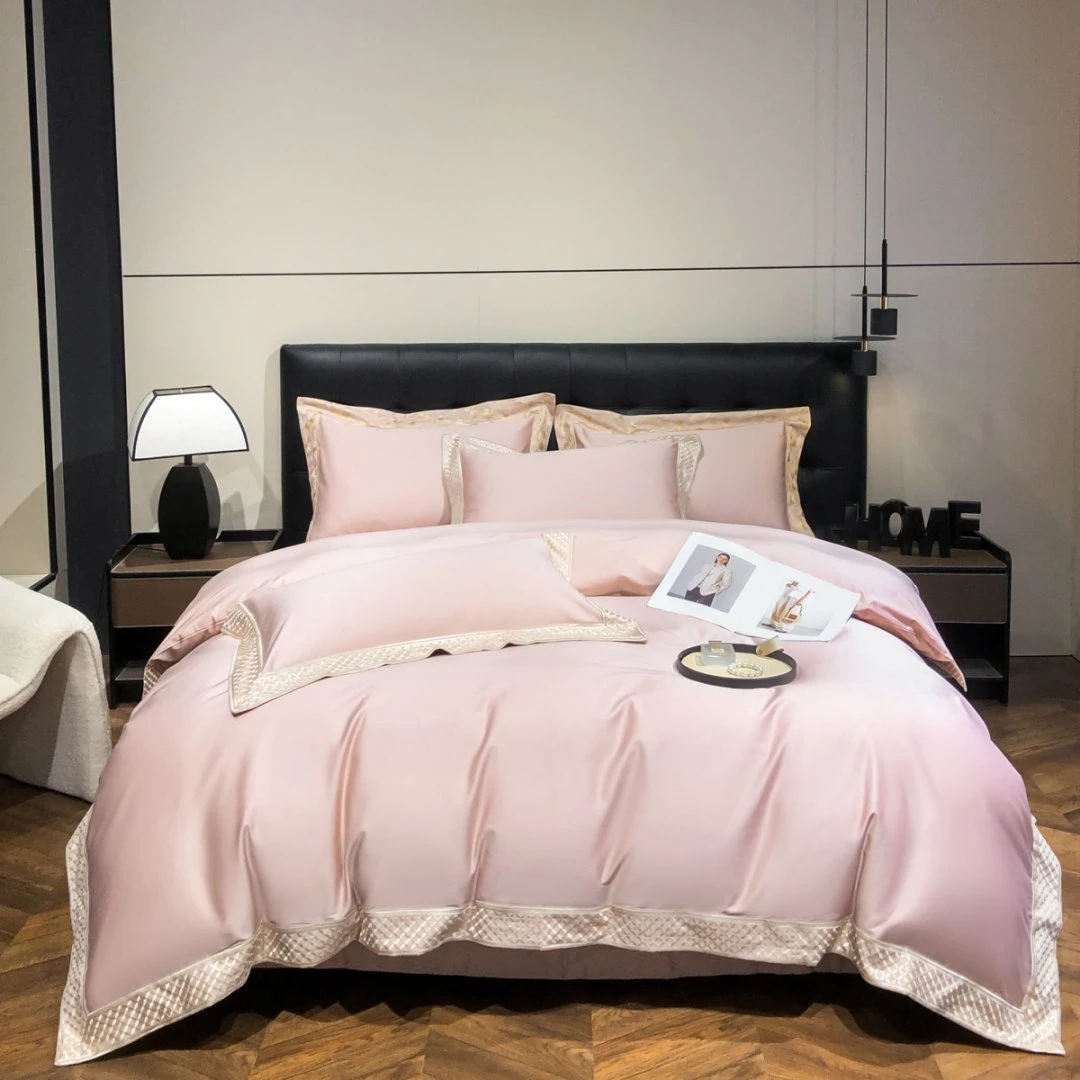 【董事长专属】超柔轻奢风云边提花纯棉四件套-卡恩-豆沙