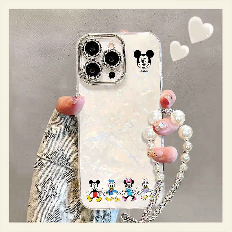 米老鼠适用苹果15promax华为oppo小米iPhone16精孔贝壳纹手机壳