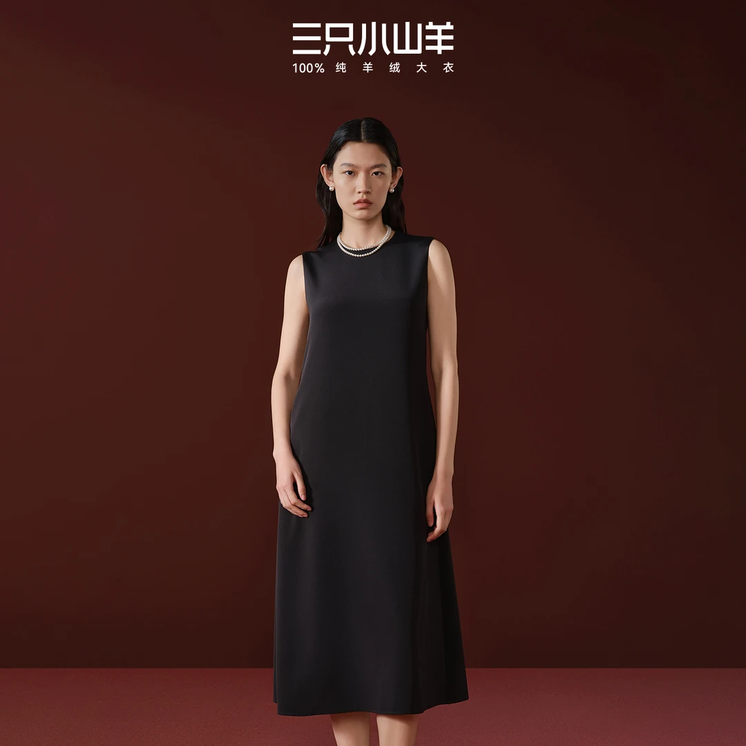 三只小山羊【黑天鹅】40姆米重磅桑蚕丝连衣裙 无袖圆领25春夏新品