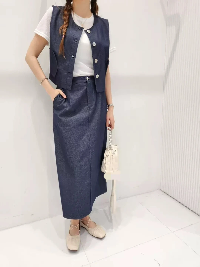 春夏韩版时尚显瘦无袖马甲背心高腰半身裙牛仔套装