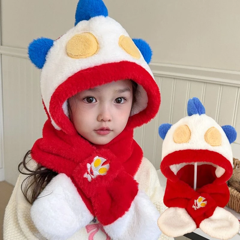 儿童帽子冬季保暖男童卡通可爱保暖韩版女生男孩连帽围巾手套一体