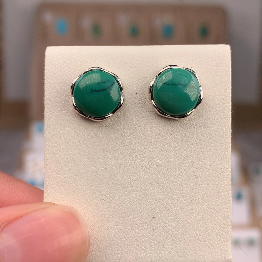 绿松石银S925镶嵌耳饰