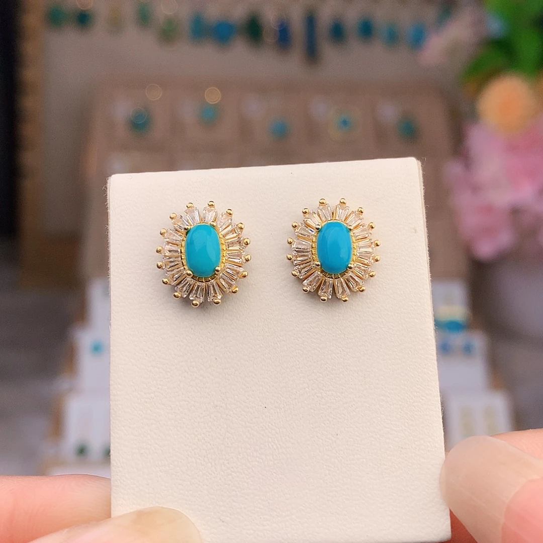 银S925镶嵌绿松石耳饰